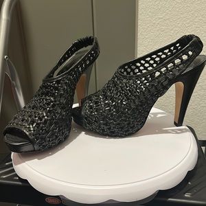 Antonio Melani Black Woven Leather Platform Heels